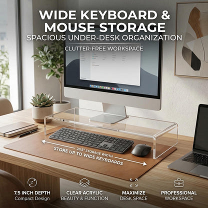 Japard Acrylic Monitor Stand, Premium Large Monitor Riser 20 inch, Crystal Clear Acrylic Computer Stand Laptop Desk Stand for Home Office Printer TV Screen Keyboard Storage