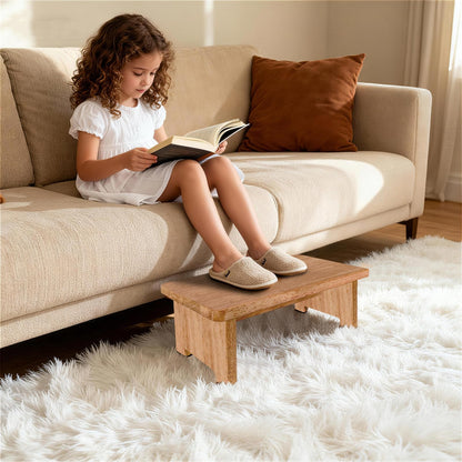 NtrlQidu Solid Wood Stool Wooden Step Stools for Adults Kids with Anti-Slip Feet, Heavy Duty Stepping Stools with 450-LBS Capacity for Bedroom Kitchen Bathroom, Bed Steps for High Beds