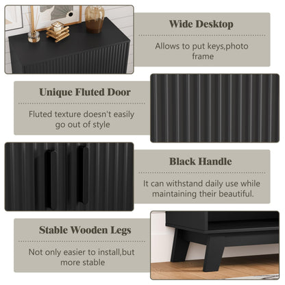Shoe Cabinet Storage for Entryway, 5 Tier Fluted Shoe Storage Cabinet with Wooden Legs, Narrow Hidden Shoe Organizer with Adjustable Shelves, Freestanding Shoe Rack for Entryway, Hallway, Black
