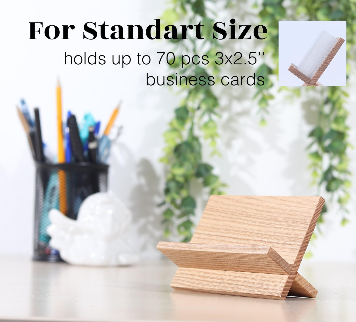 TOROS store Business Card Holder for Desk - Light Beige Wood Small Cards Holders, Professional Desktop Business Card Stand Display, Wooden Name Card Holder, Modern Design Office Business Cards Holder