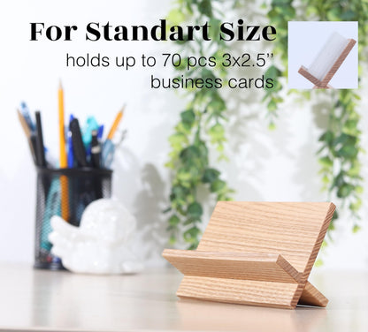 TOROS store Business Card Holder for Desk - Light Beige Wood Small Cards Holders, Professional Desktop Business Card Stand Display, Wooden Name Card Holder, Modern Design Office Business Cards Holder