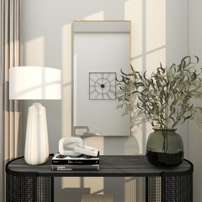 Deco 79 Wooden Room Wall Mirror Entryway Mirror with Thin Frame, Wall Mounted Mirror 18" x 1" x 36", Gold