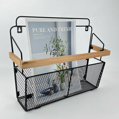 Pubgeer Wall Mounted Magazine Holder, Wooden-Trim Wall File Organizer, Hanging Magazine Rack, File Organizer for Entryway Living Room Kids’ room and Office, Hanging Mail Organizer