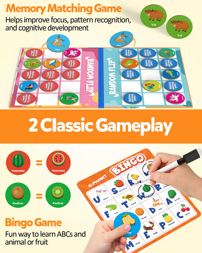 Coogam Alphabet Bingo Game, ABC Learning Letter Recognition and Phonetic Words with Pictures - Early Educational Activity Gift Toys for Kids Age 3-7
