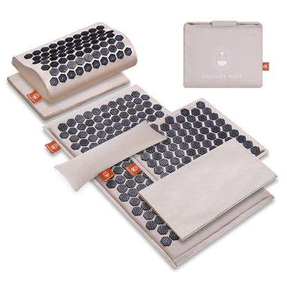BalanceMate® Acupressure Mat Set with 6,210 Pressure Points for Pain Relief and Relaxation Kit for Back, Neck, and Sleep – Yoga and Meditation Pillow (Soft Cream)