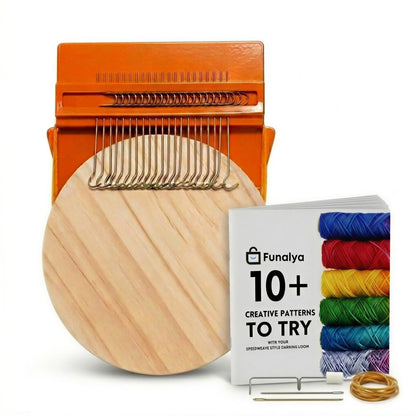 Funalya Darning Loom 21 Hooks Speedweve Mending Loom Kit for Visible Mending 2 Needles & 10+ Pattern Guide– Mini Patch Loom for Jeans Socks Repairs, Speed Weave Patchmaker Loom Small Darner Tool