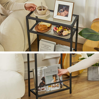 IBUYKE Narrow Side Table with Storage Shelf, 3 Tier Slim End Table,Modern Sofa Table, Small Nightstand, Telephone Table for Small Spaces,for Living Room, Bedroom, Black UTMZ002B
