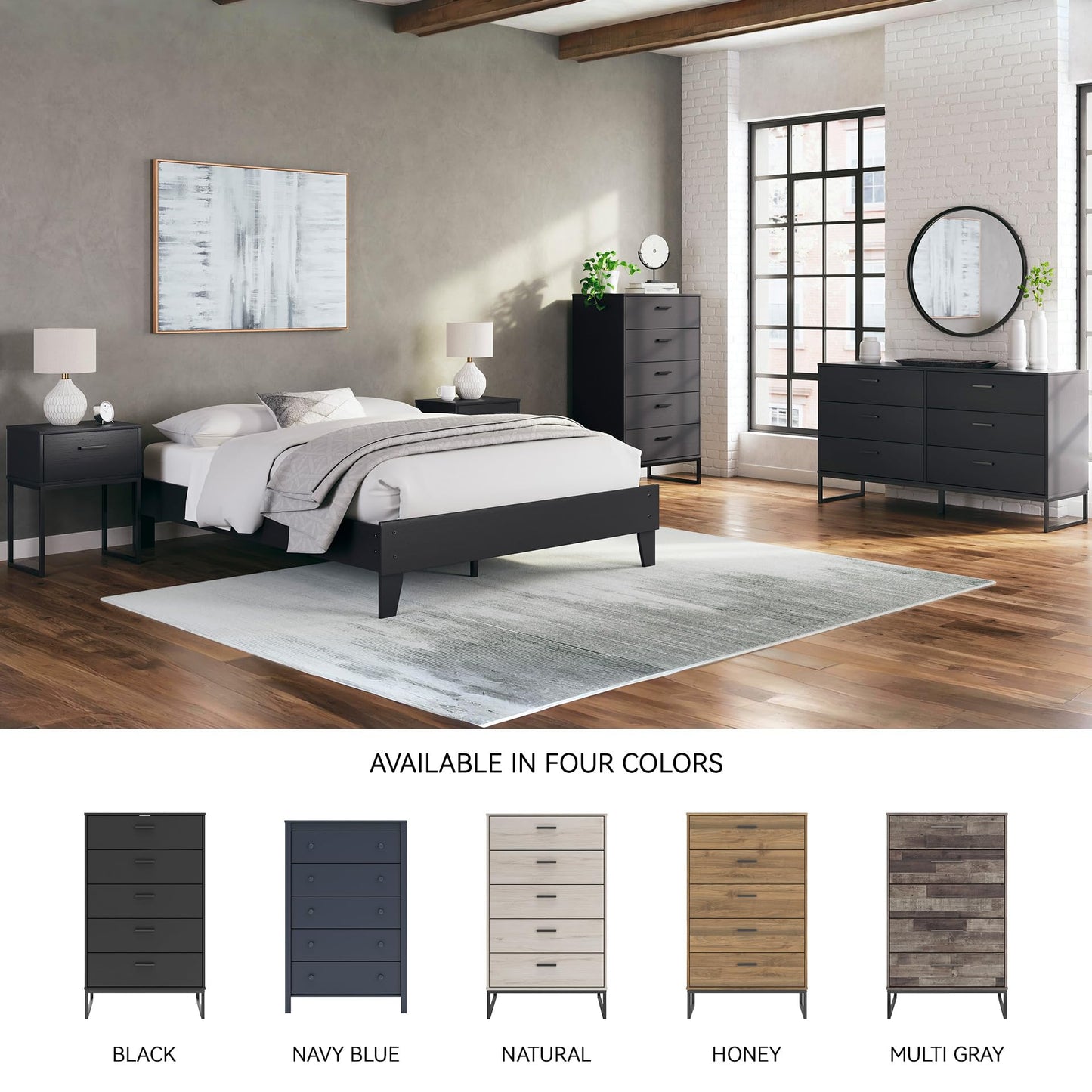 Signature Design by Ashley Socalle Matte Black Finish Chest of Drawers, Modern Tall 5 Drawer Dresser, Engineered Wood (MDF/Particleboard/Plywood) & Decorative Laminate, Bedroom Storage