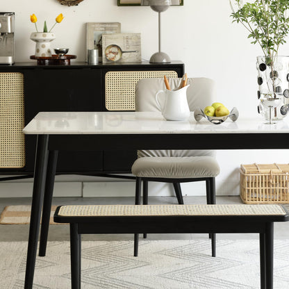 KEIKI Solid Oak Wood Dining Bench with Rattan Detail, Entryway Bench, Modern Bench for Bedroom, Living Room