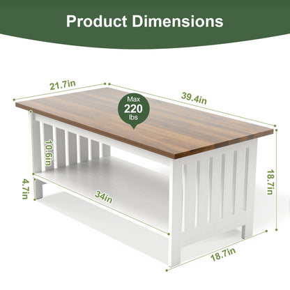 YOSHOOT 39.4" Farmhouse Coffee Table, Small Coffee Tables for Living Room
