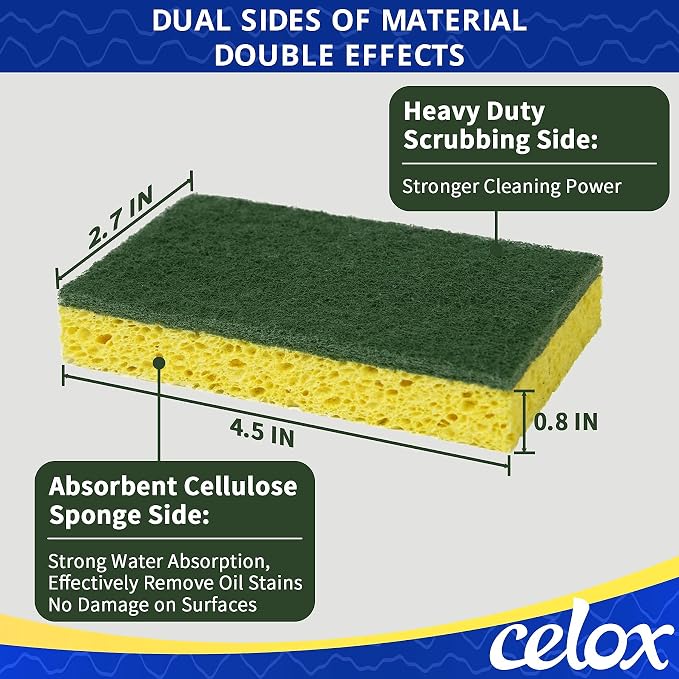 CELOX Sponges Kitchen, Cleaning Sponge for Dish, Yellow, 12 Pack
