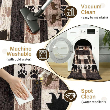 Fouiunler Rustic Lodge Cabin Area Rug 3x4ft Native Western Country Bear Elk Deer Rugs,Forest Hunting Woodland Carpet,Living Room Decoration Pet Friendly Rug Non Slip Washable Rugs for Indoor