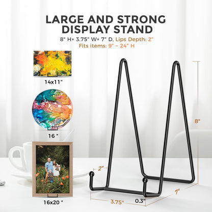 TR-LIFE 4 Pack 8 Inch Large Plate Stands for Display - Holder Stand + Metal Frame for Picture, Book, Decorative Platter, Photo Easel