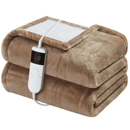 Electric Heated Blanket Queen Size 84''x90'' Soft Flannel & Sherpa Electric Blanket with 10 Heating Levels, Automatically Shut Down After 8h with Overheat Protection Machine Washable