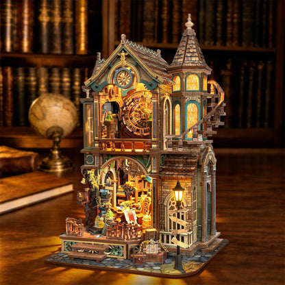 LORENOOK Magic Clock Tower Book Nook, Miniature Building Kit with LED Light