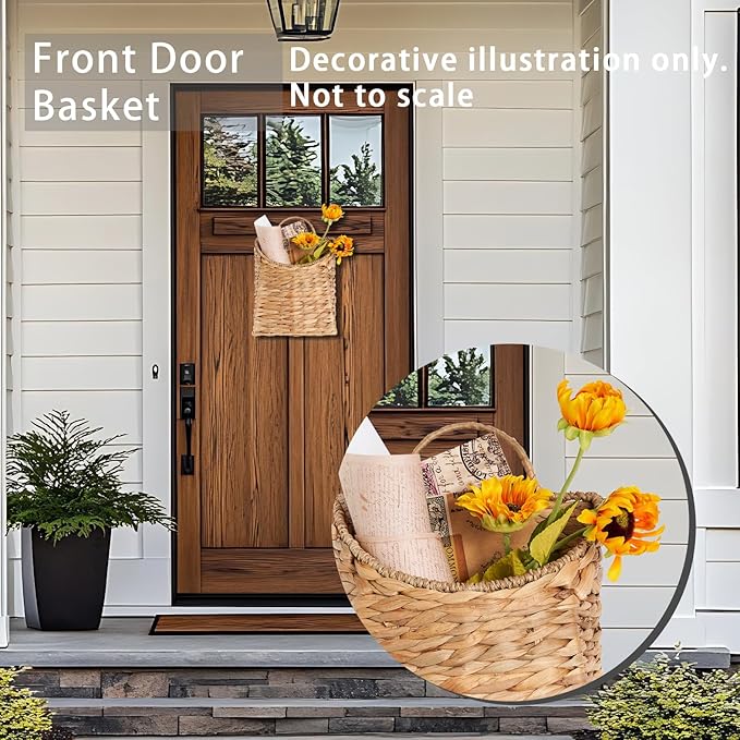 Hanging Basket for Front Door –10.5" H Water Hyacinth Woven Wall Mounted