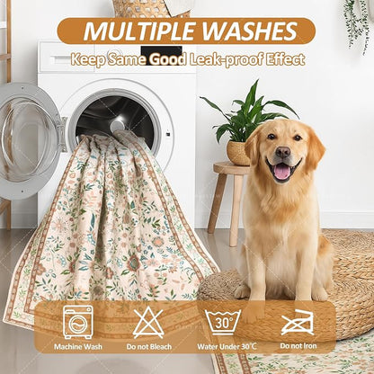 Washable Pee Pads for Dogs 72"x 72", Super Absorbent Boho Reusable Puppy Pads with Colorful Flowers Patterns for Potty Training, Floor, Couch, Bed, and Crate