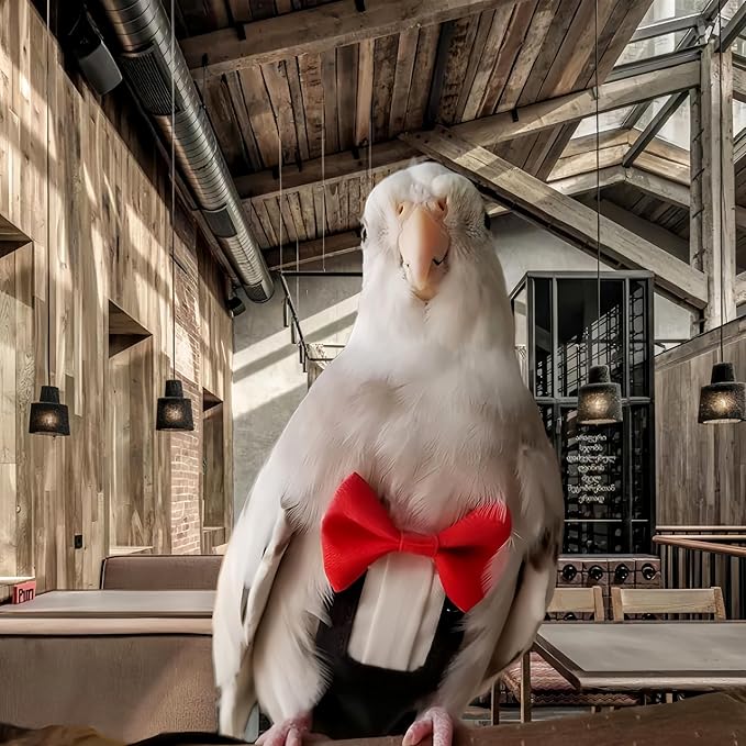 Bird Harness Leather Set Tuxedo Flight Suits with Nappy Diapers Waterproof Inner Layer Urine Wet for Parrot Cockatiel Conure Parakeet Macaw Budgie (M)