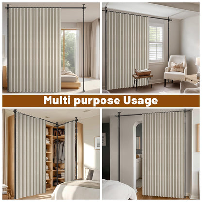 AJAZZ 100% Blackout Room Divider Curtains Sets Cream White W100 x L96 in,1 Panel Curtain Rods No Drilling Adjustable Tension (H) 43-120×(W) 35-100 in for Office Privacy Partition Separator