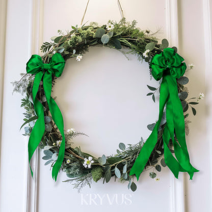 Kryvus Emerald Green Satin Wired Ribbon, 1.5 inch X Continuous 10 Yards Luxury Double Faced Satin Wire Edge Ribbon for Gift Wrapping, Wreaths, Flower Bouquet, Wedding Decorations, Home Decor