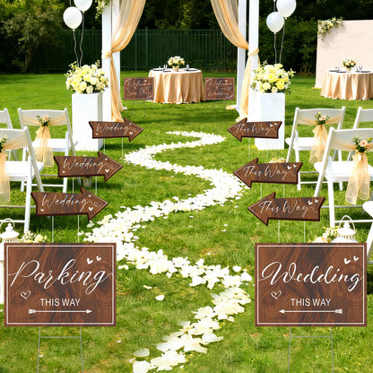 10 Pack Wedding Signs Outdoor Wedding Party Decoration Kits Weddings This Way Sign for Ceremony Reception Double-Sided Marriage Lawn Yard Sign Parking Direction Arrows with Stakes for Bridal Shower