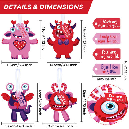 Sumind 60 Sets Valentine's Day Craft Kits for Kids DIY Ornament Valentine Class Game Activities Paper Craft Hanging Ornament for Valentines Day Decorations