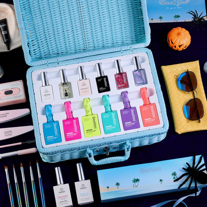 Beetles Gel Nail Polish Kit with U V Light -54 Pcs Gel Nail Kit Four Seasons Glow 32 Colors Set with Base Matte & Glossy Top Coat Soak Off Home DIY Manicure Nails Beginners Gifts for Women Teen Girls