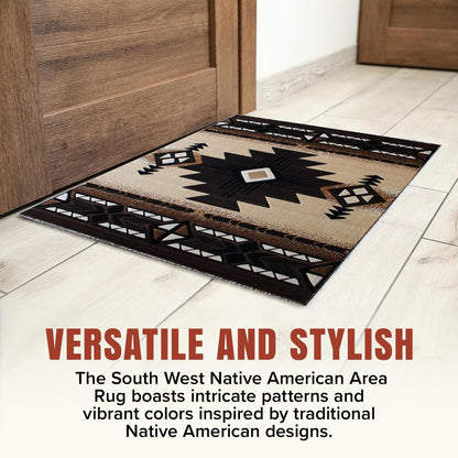 YHSF Southwest Native American Area Rug – Thick, Soft, Durable & Easy to Maintenance Tribal Design Boho Rug– Ideal for Bedroom, Living Room & Hallway - Berber, 2 Feet x 7 Feet