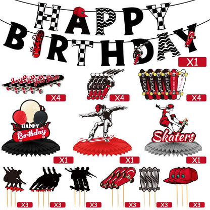 Outus 34 Pcs Skateboard Birthday Party Decorations Skater Party Supplies Skateboard Birthday Decorations Kit Banner Table Centerpieces Cupcake Topper Extreme Skateboarding Cool Decor for Skater Gifts