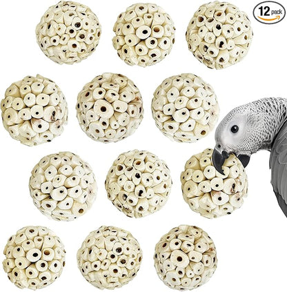 PINVNBY 12 Pack Small Sola Balls Bird Toys Soft & Chewable Bird Chew Ball Natural Sola Plant Lightweight Shred Toy for Parakeet Cockatiel Lovebird Budgie and Similar Sizes Pets