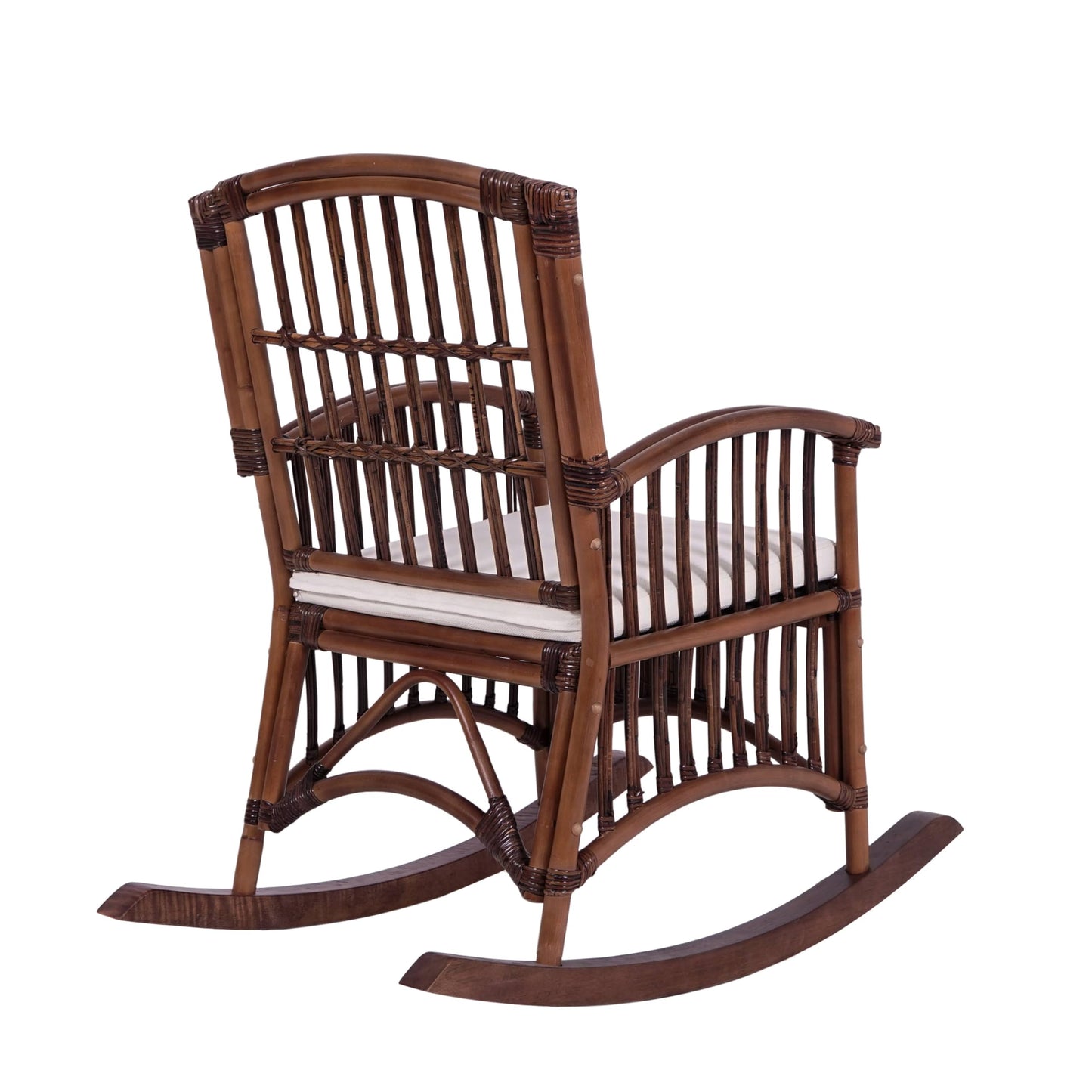 JONATHAN Y Swayze Mango Wood and Rattan Rocking Chair with Cushion, 39" H Bohemian Indoor Accent Armchair for Nursery or Living Room, Brown RCK200A