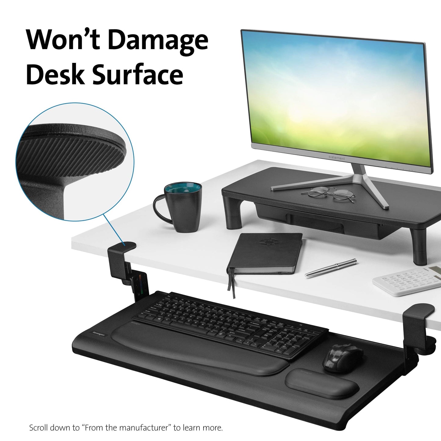 Kensington Clamp-On Keyboard Tray, Under Desk Keyboard Drawer with Cable Management, Ergonomic Smartfit Slide-out Height Adjustable Keyboard Holder, Black 13.3"x32.4"x2.4" K55407WW