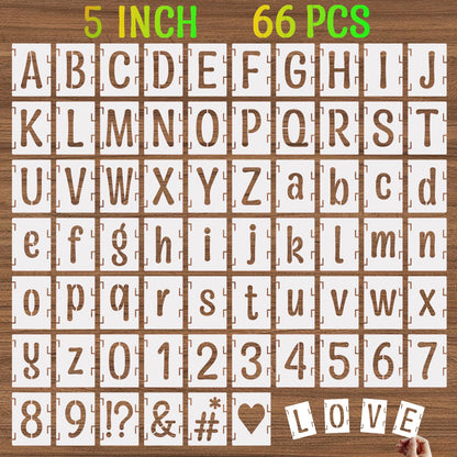 DZXCYZ 5 Inch Alphabet Letter Stencils, 66 Pcs Reusable Plastic Letter Number Symbol Interlocking Drawing Template Kit for Painting on Wood, Wall, Glass, Fabric, Signage, Door Porch
