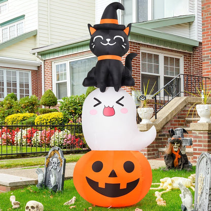 COMIN 6 FT Halloween Inflatables Pumpkin Ghost Cat Combo Outdoor Decorations Blow Up Yard with Built-in LEDs for Indoor Party Garden Lawn Decor