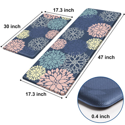 Anti-Fatigue Kitchen Mats Set 2 Piece, StepLively Blue Cushioned Foam Non-Slip Waterproof Standing Mats, Oeko-TEX Certified for Sink, Stove, Office & Laundry (17.3"x30"+17.3"x47")