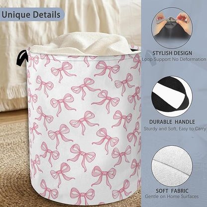 Cute Pink Bow Laundry Basket, Foldable Oxford Cloth Tote Bag Laundry Hamper