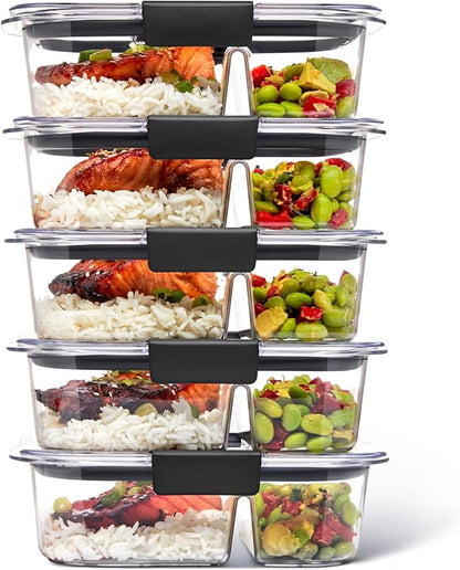 Rubbermaid Brilliance Meal Prep Containers, 2-Compartment Food Storage