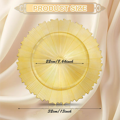 EI 20pcs Gold Charger Plates Bulk 13inch Plastic Chargers for Dinner Plate Disposable Golden Flash Reef Charger Plates Table Chargers for Family Party Wedding Birthday Afternoon Tea Decoration