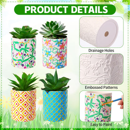 Zubebe 12 Pcs Paint Your Own Ceramic Pots Bulk Unfinished Succulent Pots Craft Kit with Drainage Hole Mini Paintable Plant Vase Ready to Paint Planter for Cactus DIY Craft (Classic)