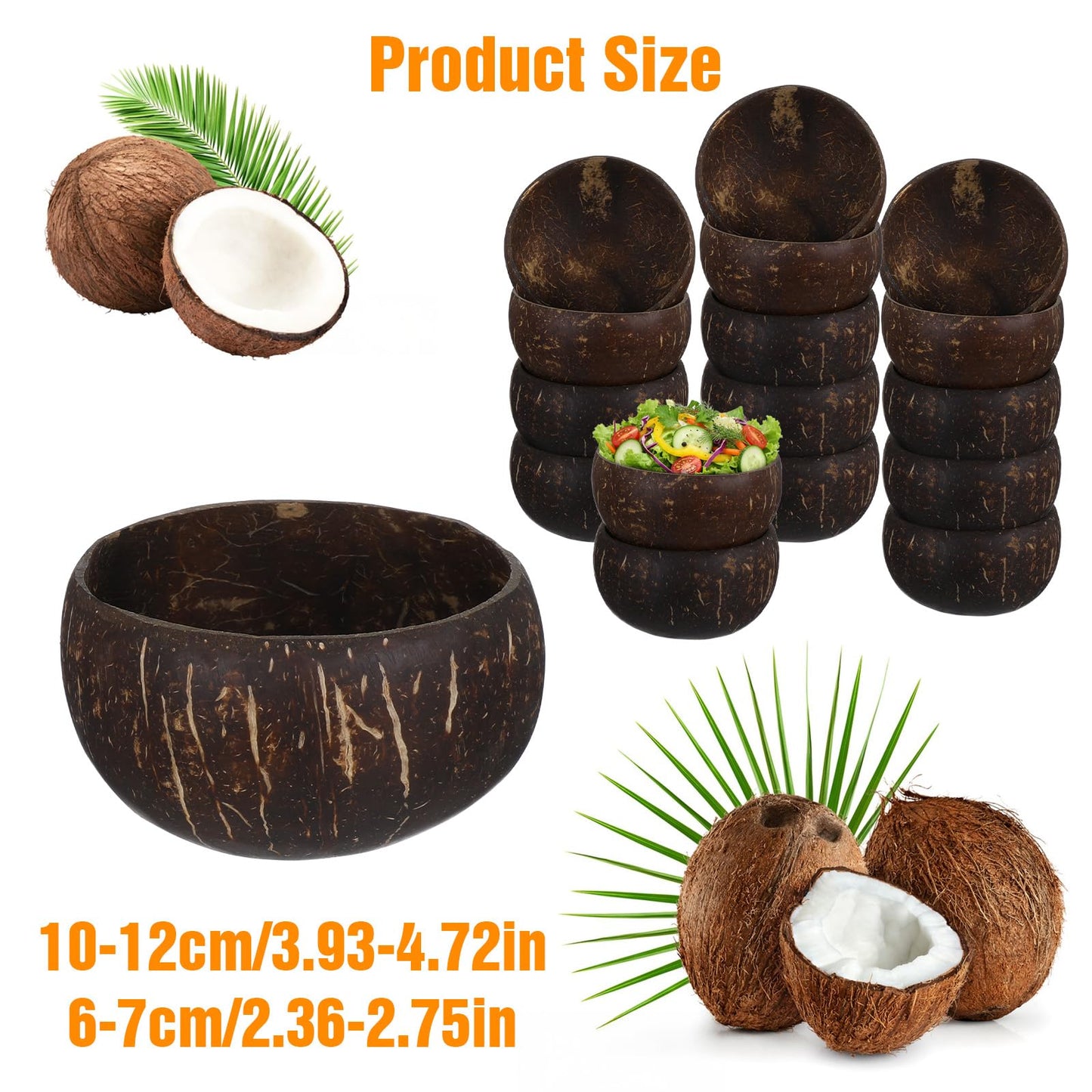 PercyEffie 14 Pcs Coconut Shell Bowls, Polished Wooden Bowls Natural for Acai Salad and Vegan Gifts Vegan Gifts Kitchen Decor