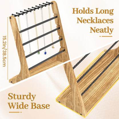 MODOWEY Earring Holder Organizer and Necklace Display Stand, Countertop Wooden Tree Rack for Stud Pierced Dangle Bracelet Storage, 5 Tier 20 Hooks Large Capacity Metal Jewelry Hanger for Women