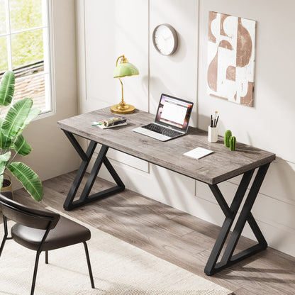 Tribesigns Writing Computer Desk, 55 inch Heavy Duty Study Desk with Z-Shaped Metal Leg, Modern Simple Home Office Computer Desk, Grey