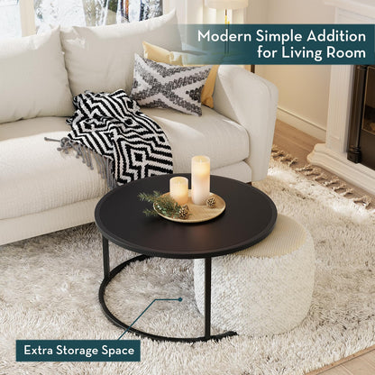SAYGOER Small Round Coffee Table, Black Coffee Tables for Living Room, Modern Center Table for Small Space Home Office Gardern, 27.6 × 27.6 × 17.7inch, Black