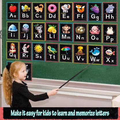 Adduster Alphabet Letters for Wall - ABC Alphabet Poster Classroom Wall Alphabet Alphabet Wall Chart Kindergarten Elementary Classroom Wall Decor Daycare Homeschool Supplies (Black)