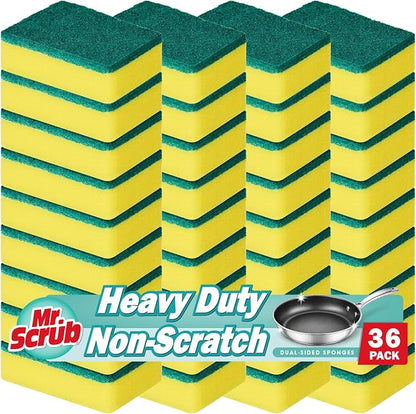 Mr. Scrub Sponges Kitchen Scrub Dish Sponge Scouring Pad, 36 Pack Cleaning Brush Scrubber Supplies for Soap, Dishwashing Dinnerware Sets Pan Pot Towels Cloth Rags Holder Glass Dishwasher Sink Bathroom