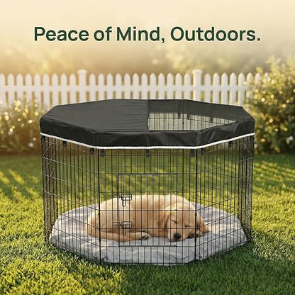 PJYuCien Octagonal Playpen Top Cover for 24" Side Metal Pet Pen, Half Mesh Half Oxford with Silver Coating & Snap Hooks, Predator & Weather Protection, Cozy Den for Puppy Small Animals, Black