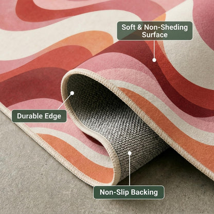 BreezeRise 5x7 Area Rugs for Living Room，Modern Abstract Pink and Terracotta Watercolor Design Rug，Non-Slip Washable， Bedroom, Dining Room, Home Office