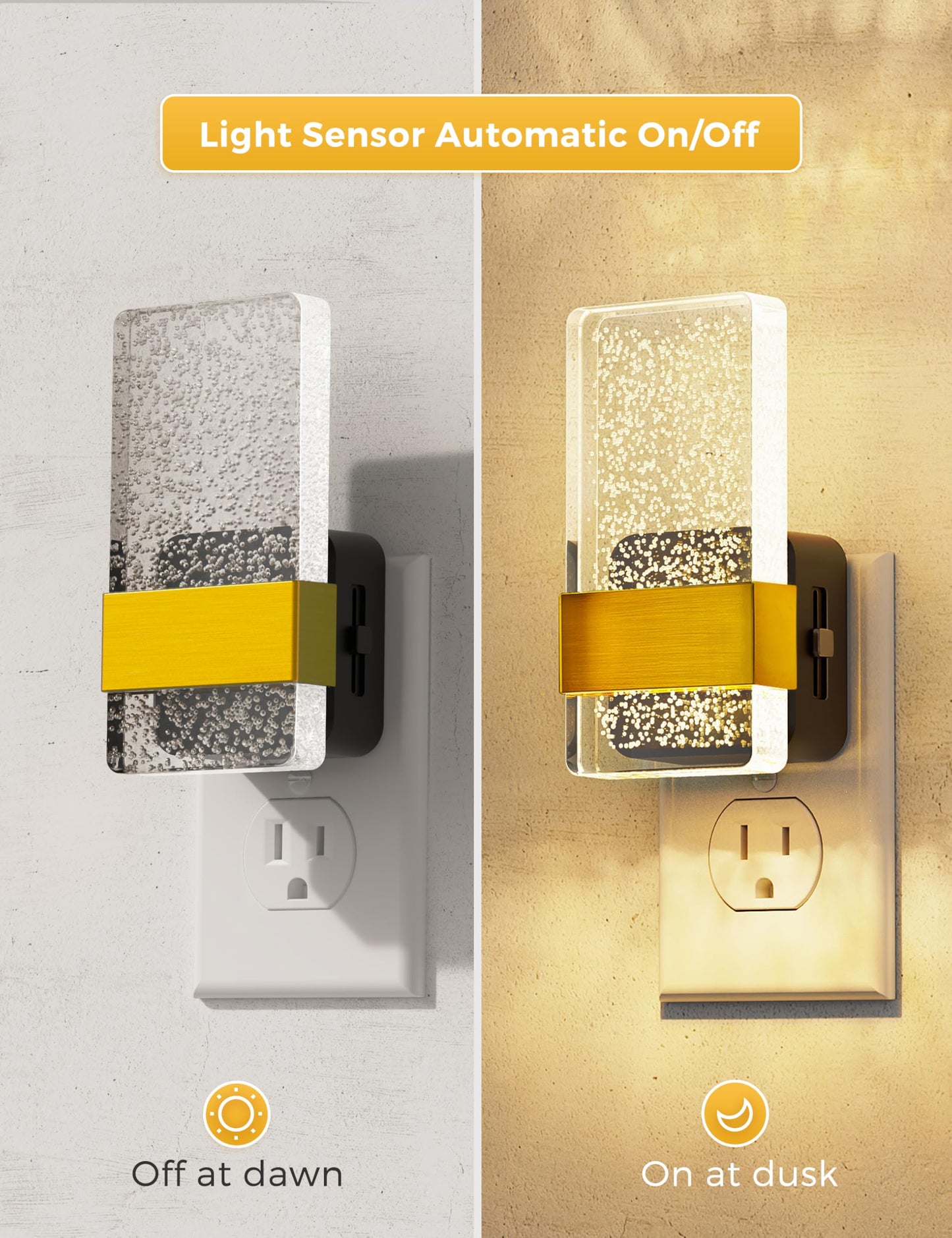 L LOHAS LED Night Lights Plug Into Wall, 2 Pack Plug in Night Light LED with Dusk to Dawn Sensor, 0-100LM Dimmable Nightlight, Wall Sconce-Style Design Nightlights for Bathroom, Hallway,Stairway,Gift