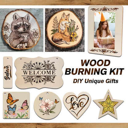 K KERNOWO Wood Burning Kit - 81Pcs All-in-One Wood Burning Tool Pen Adjustable Temperature Wood Burner Kit Crafts Gifts for Adults & Teens, Woodburning Kits for Beginner Pyrography