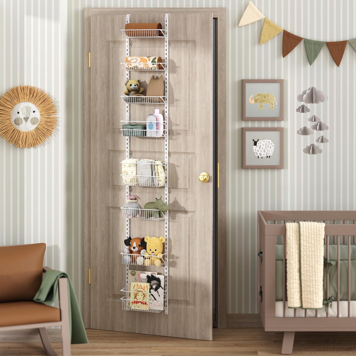 ClosetMaid Adjustable Organizer Rack with Baskets Wall or Over Door Mount, for Kitchen, Pantry, Utility Room, Closet, 12 in. W, White Finish, Inch